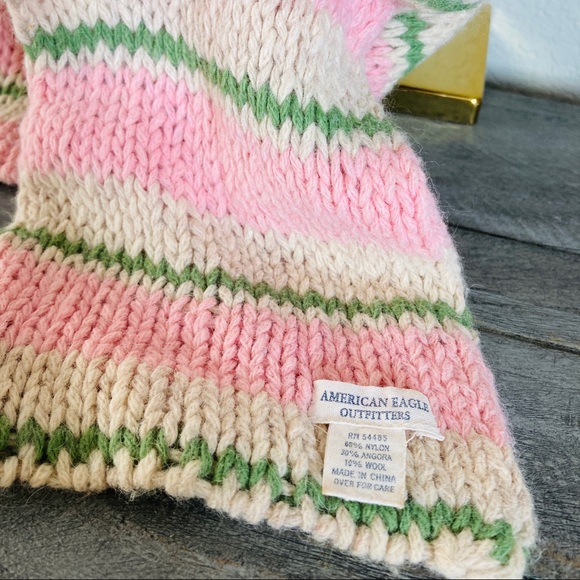 AE Green, Pink, & Cream Striped Knit Scarf! - Picture 3 of 3